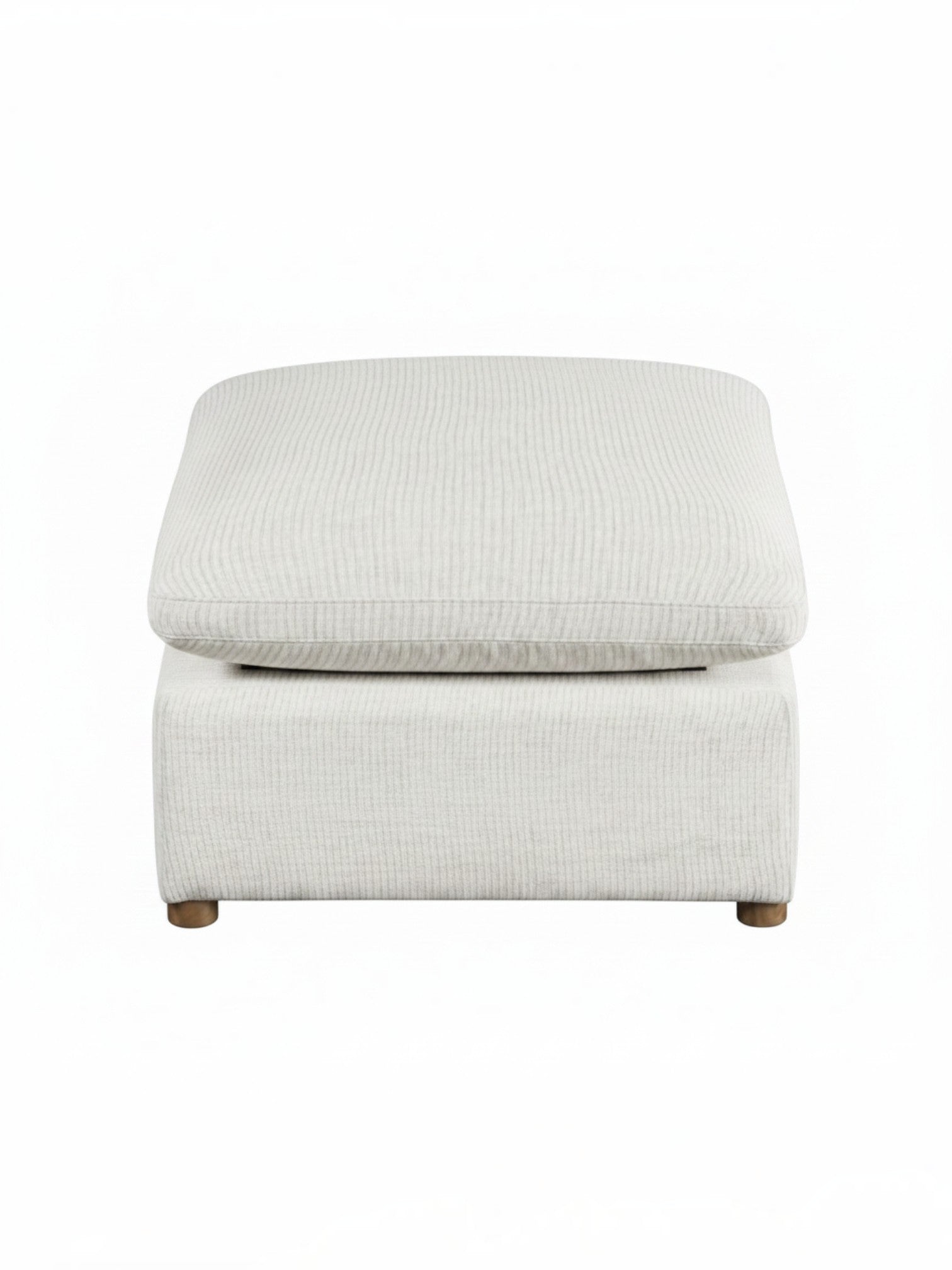 Ottoman Montrose de TOCO Meubles en tissu texturé beige clair avec pieds en bois massif