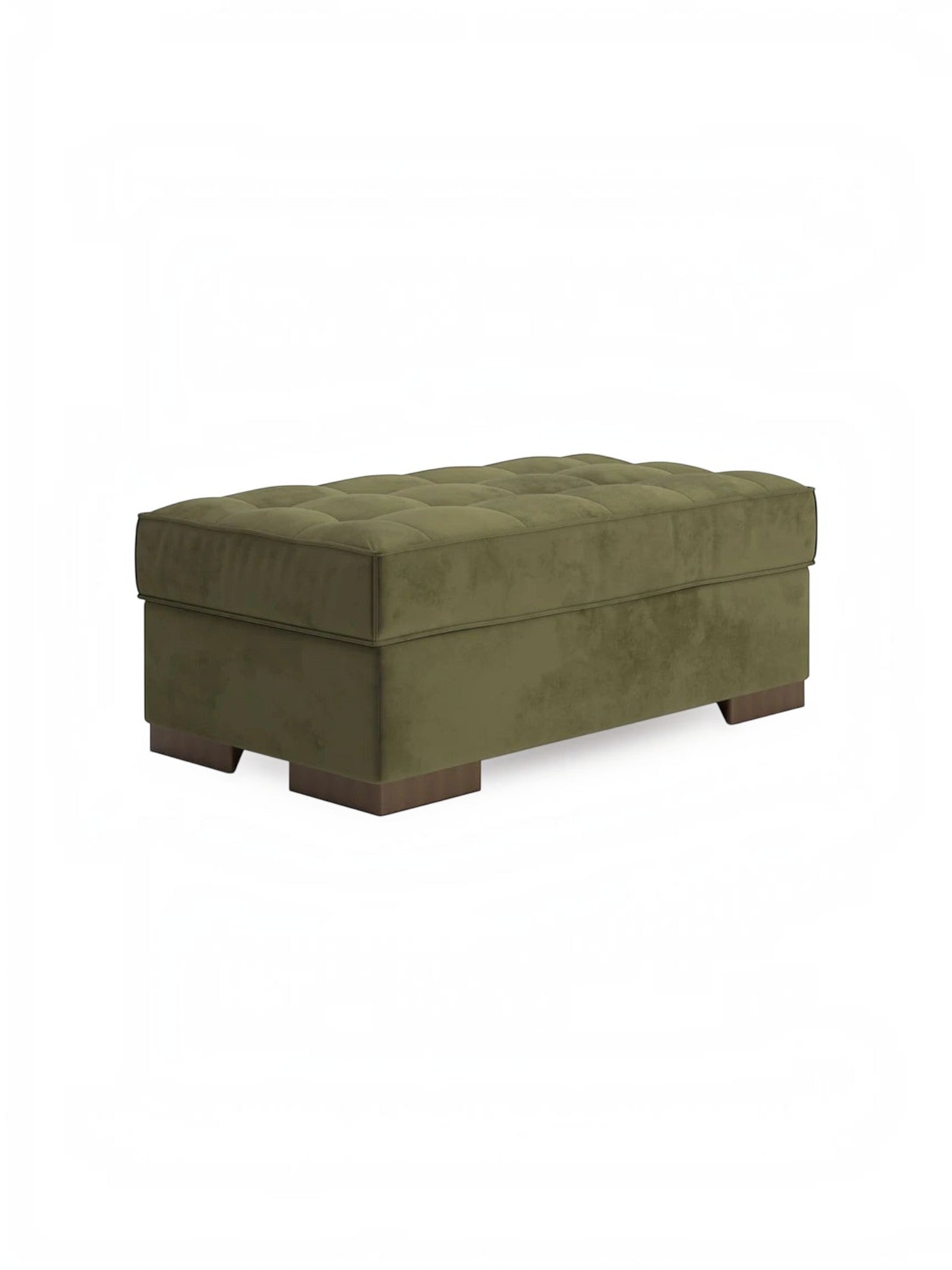 Ottoman Nino TOCO Meubles rectangulaire en velours olive avec finition capitonnée et pieds en bois massif