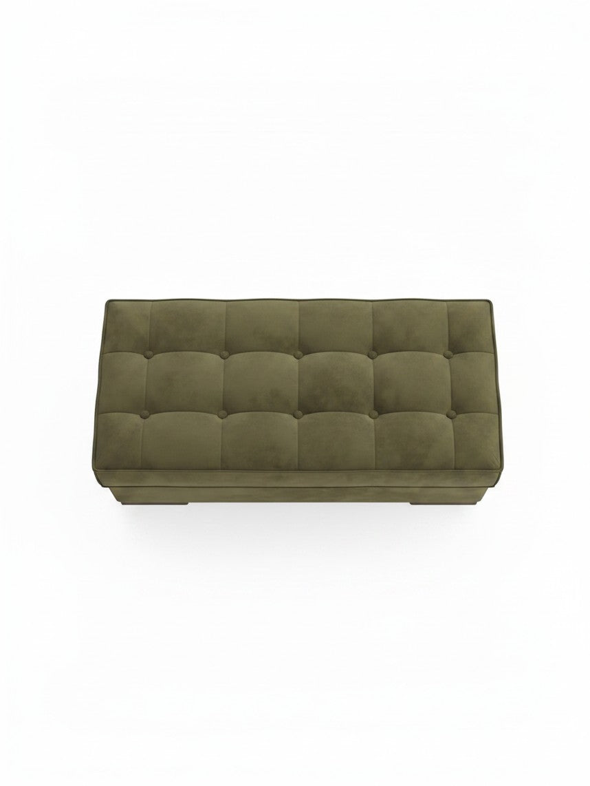 Ottoman Nino TOCO Meubles rectangulaire capitonné en velours vert olive vue de dessus
