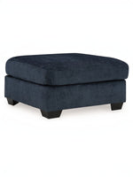 Ottoman Toscana TOCO Meubles bleu marine surdimensionné avec texture côtelée et pieds en bois foncé
