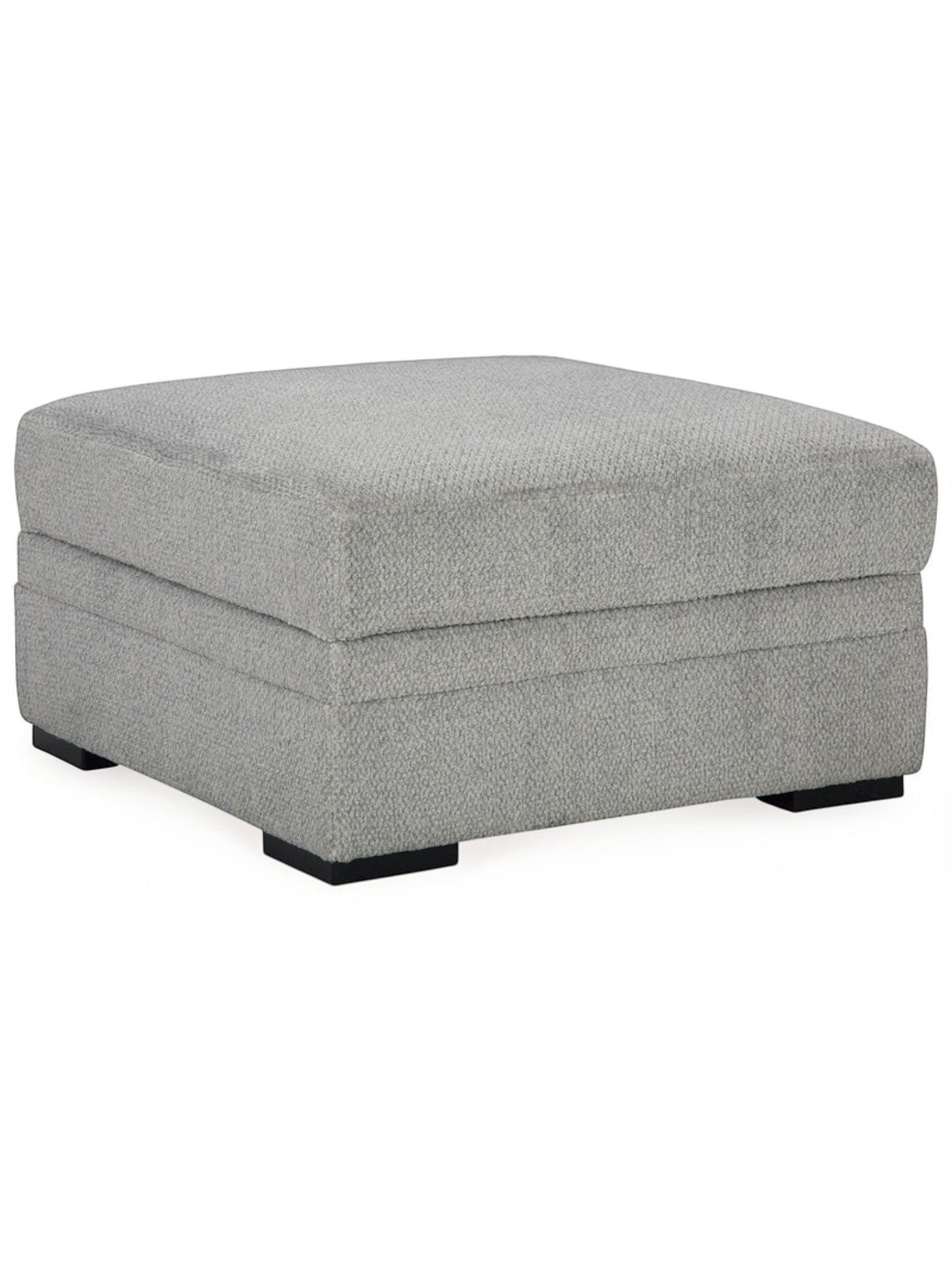 Ottoman Ugo TOCO Meubles carré en tissu texturé gris ciment avec pieds noirs, design moderne et élégant