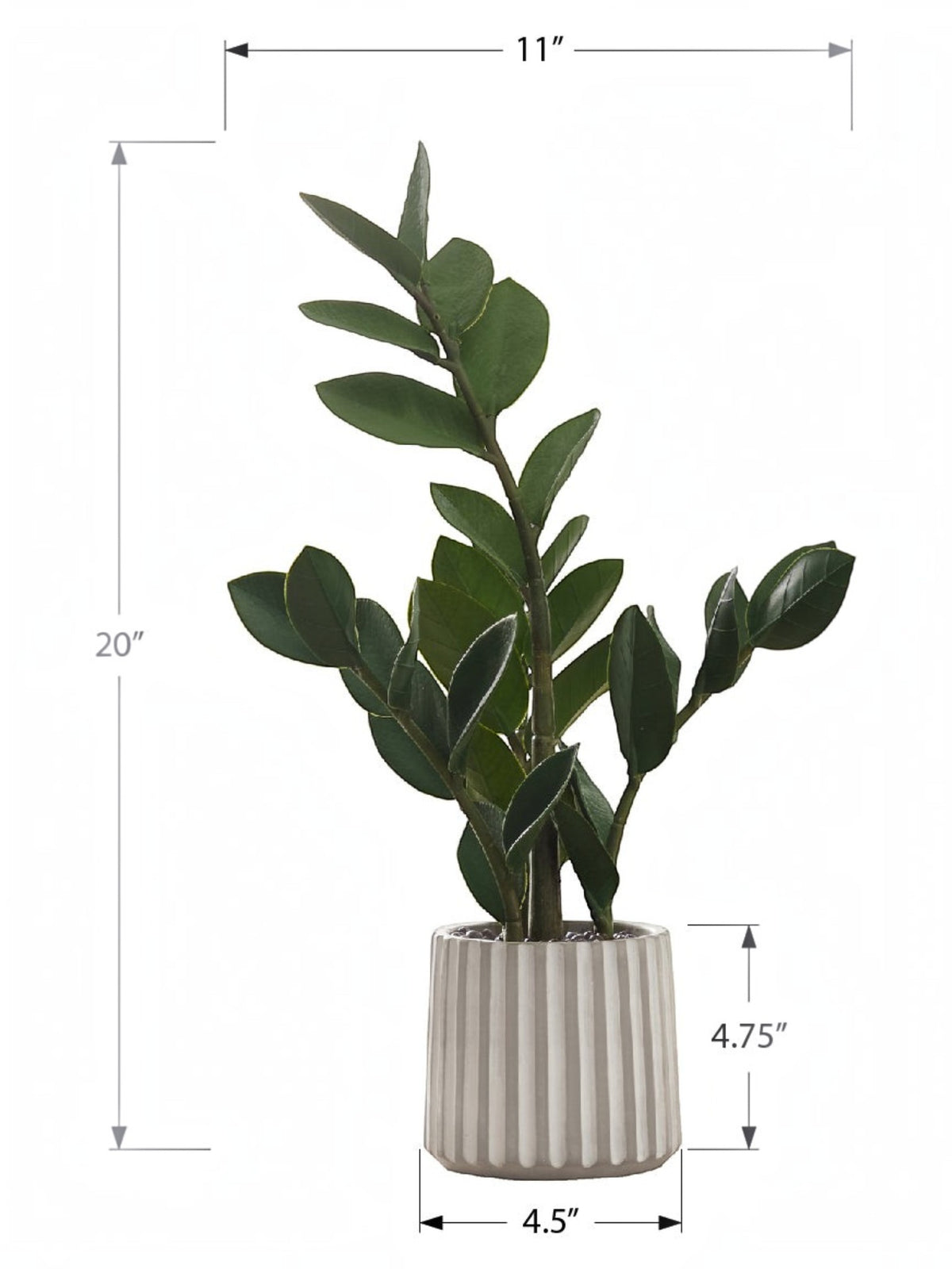 Plante artificielle ZZ Marie de TOCO Meubles avec feuillage réaliste dans un pot en ciment rainuré gris
