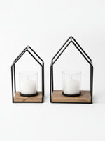 Porte-bougies de table Leopold TOCO Meubles en métal noir et bois avec photophores en verre pour bougies chauffe-plat