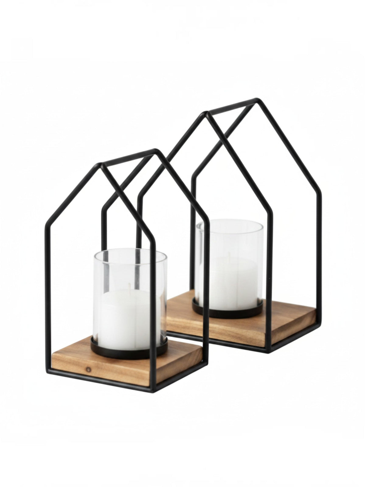 Porte-bougies de table Leopold TOCO Meubles en métal noir et bois avec photophores en verre pour bougies