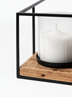 Porte-bougies de table Leopold TOCO Meubles avec structure en métal noir, base en liège et photophore en verre