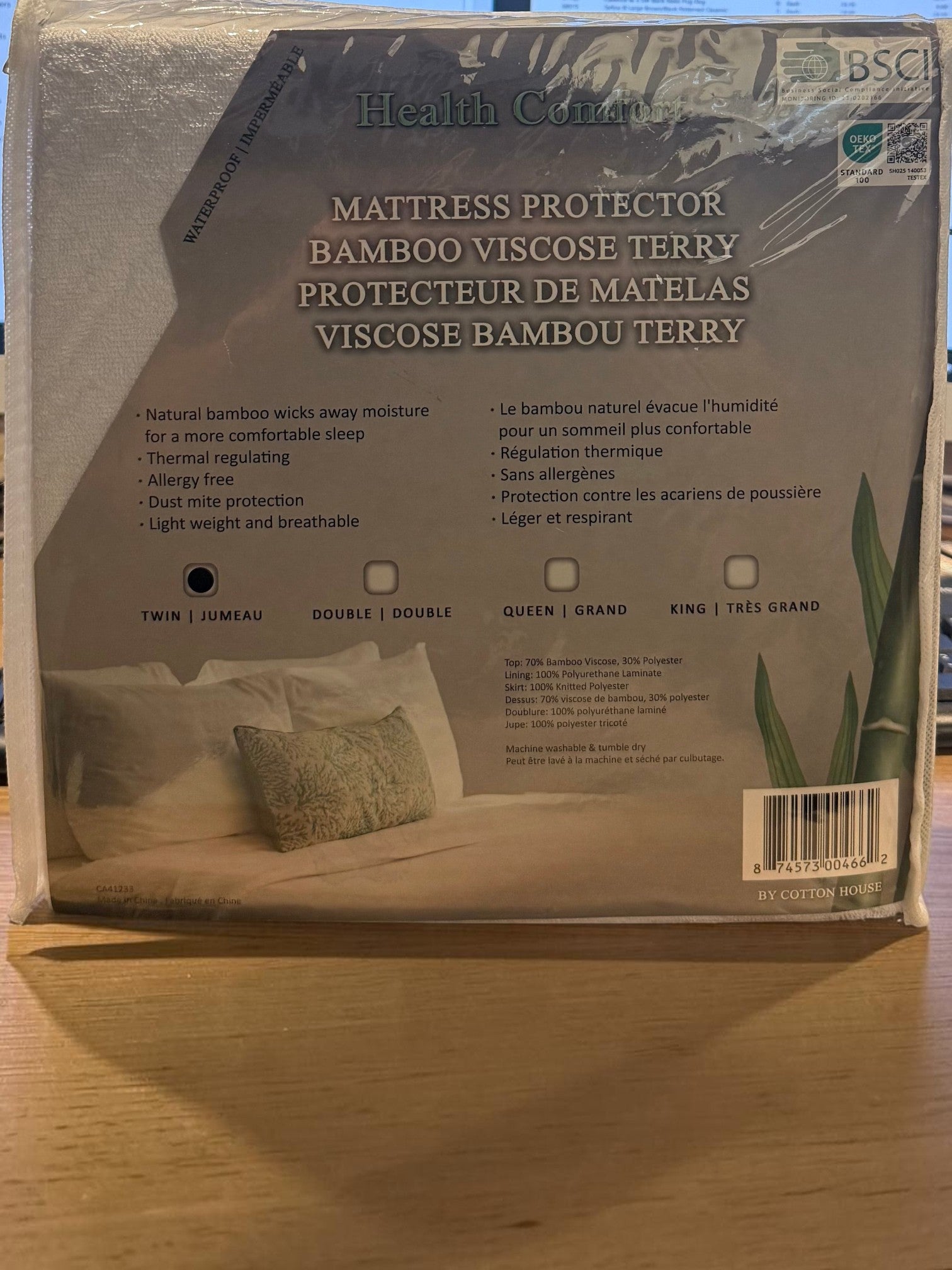 Emballage du protège-matelas Health Comfort de TOCO Meubles en viscose de bambou hypoallergénique et respirant