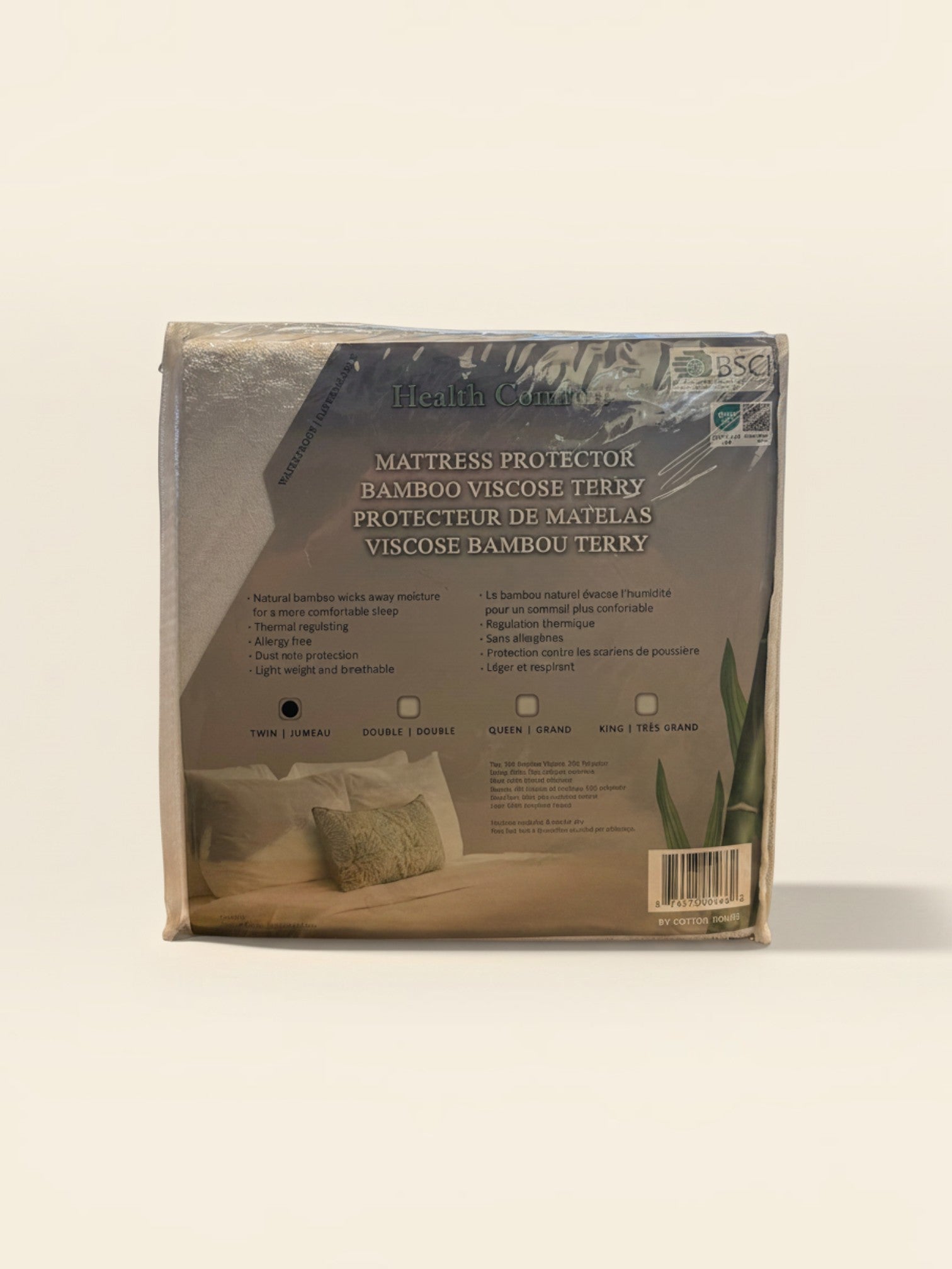 Protège-matelas Health Comfort en bambou respirant et hypoallergénique de TOCO Meubles dans son emballage plastique