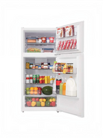 Réfrigérateur TOCO Meubles à congélateur supérieur blanc de 28 pouces avec intérieur éclairé et tablettes organisées