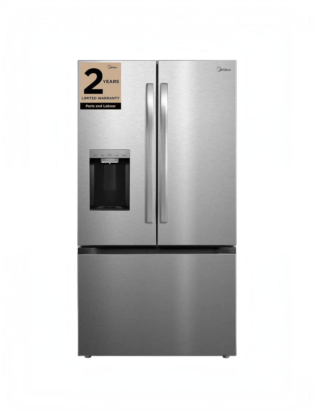 Réfrigérateur MIDEA à portes françaises en acier inoxydable avec distributeur d'eau et glace chez TOCO Meubles