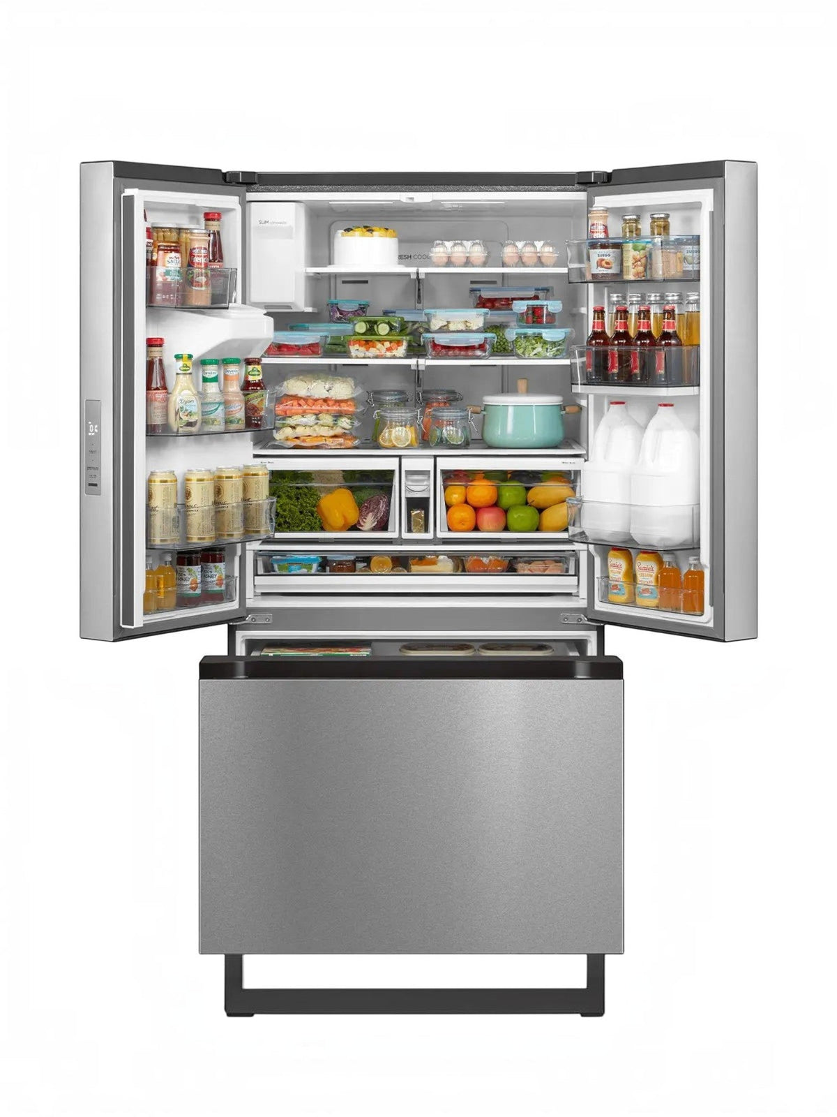 Réfrigérateur TOCO Meubles MIDEA 36 po à portes françaises en acier inoxydable avec intérieur spacieux et éclairage DEL
