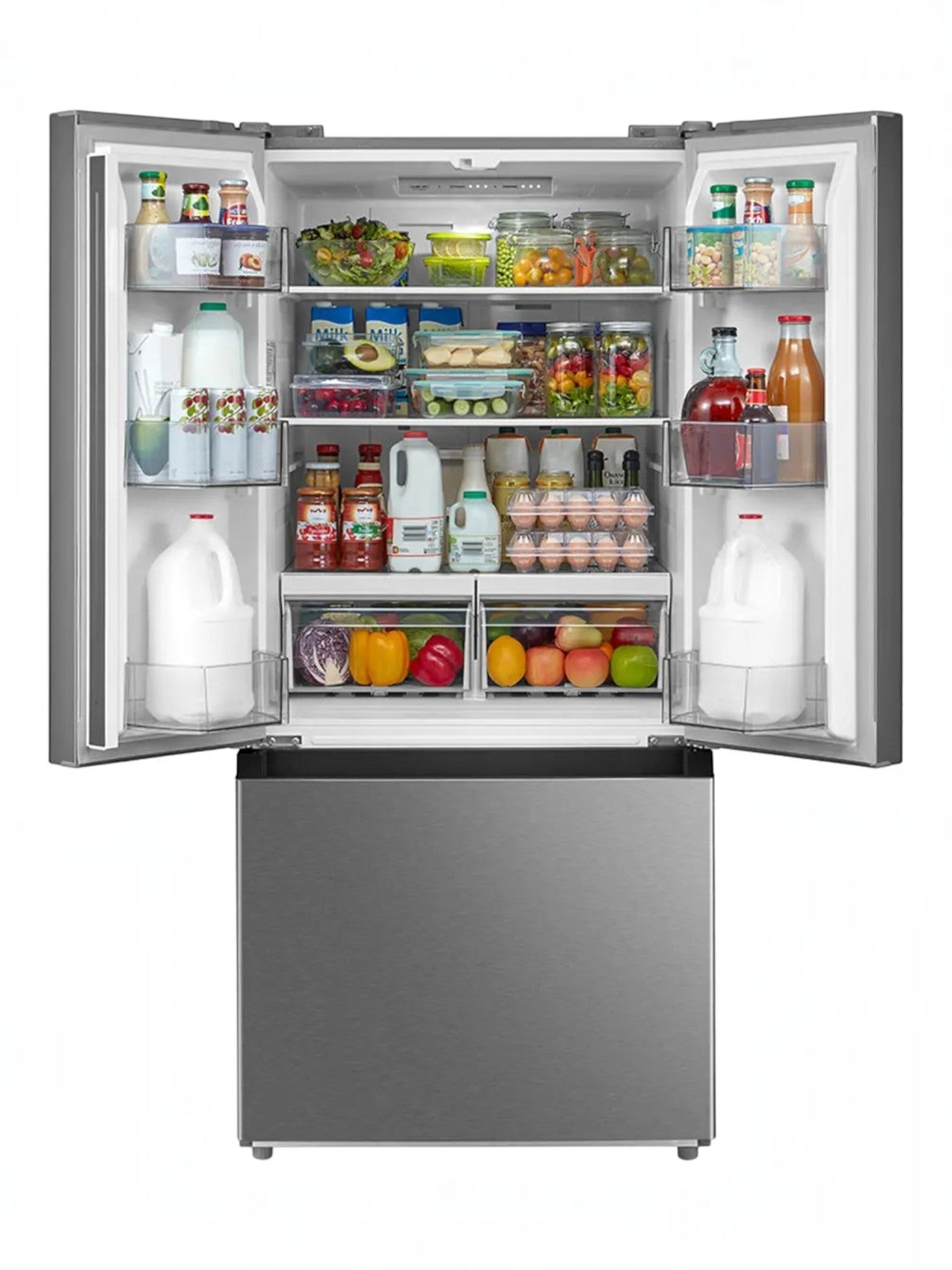 Réfrigérateur à portes françaises MIDEA 30 po en acier inoxydable avec intérieur organisé et tiroirs à légumes