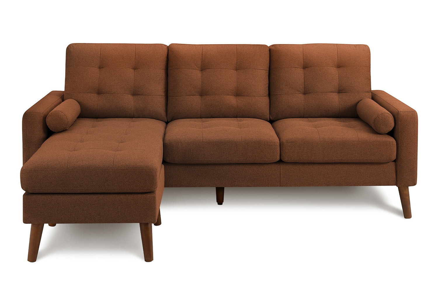 TOCO Meubles Sofa sectionnel Roumo marron confortable avec capitonnage et coussins cylindriques.
