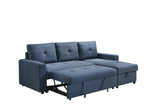 TOCO Meubles Sectionnel Fred bleu marine en tissu, avec accoudoirs carrés et boutons décoratifs sur les coussins.