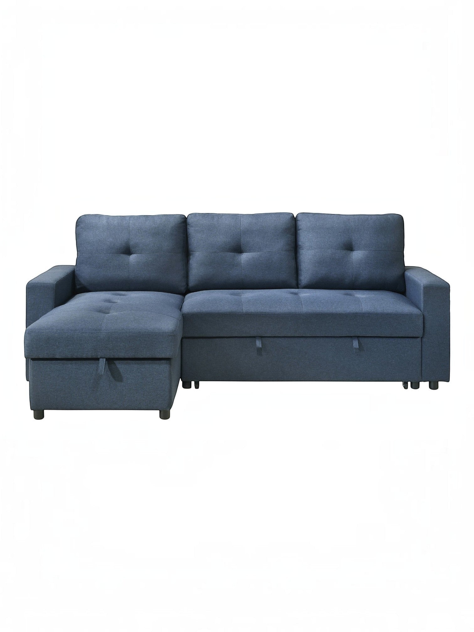 TOCO Meubles Sectionnel Fred bleu marine en tissu avec méridienne et rangement intégré, coussins capitonnés.