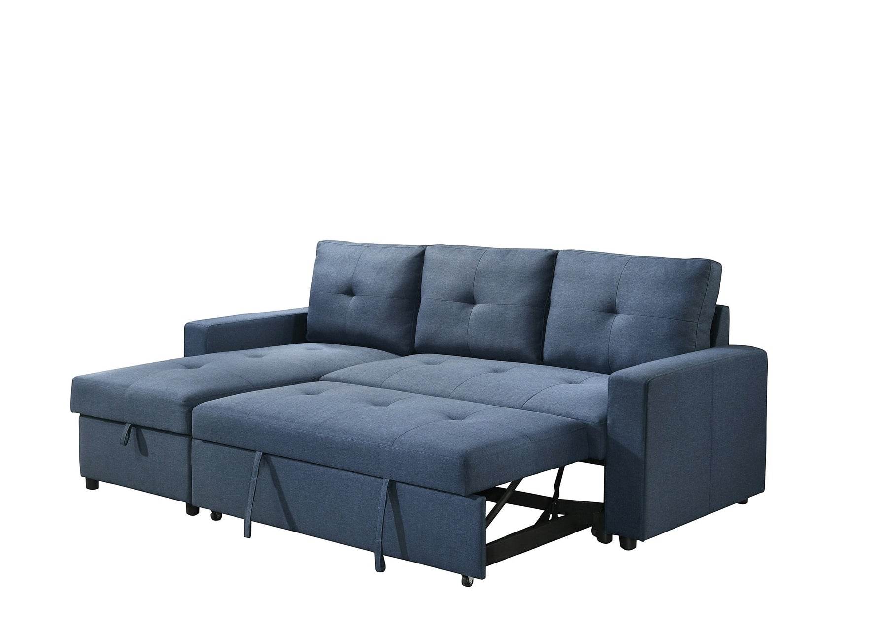 Sectionnel Fred bleu marine de TOCO Meubles, en tissu, avec méridienne et rangement intégré, idéal pour salon.