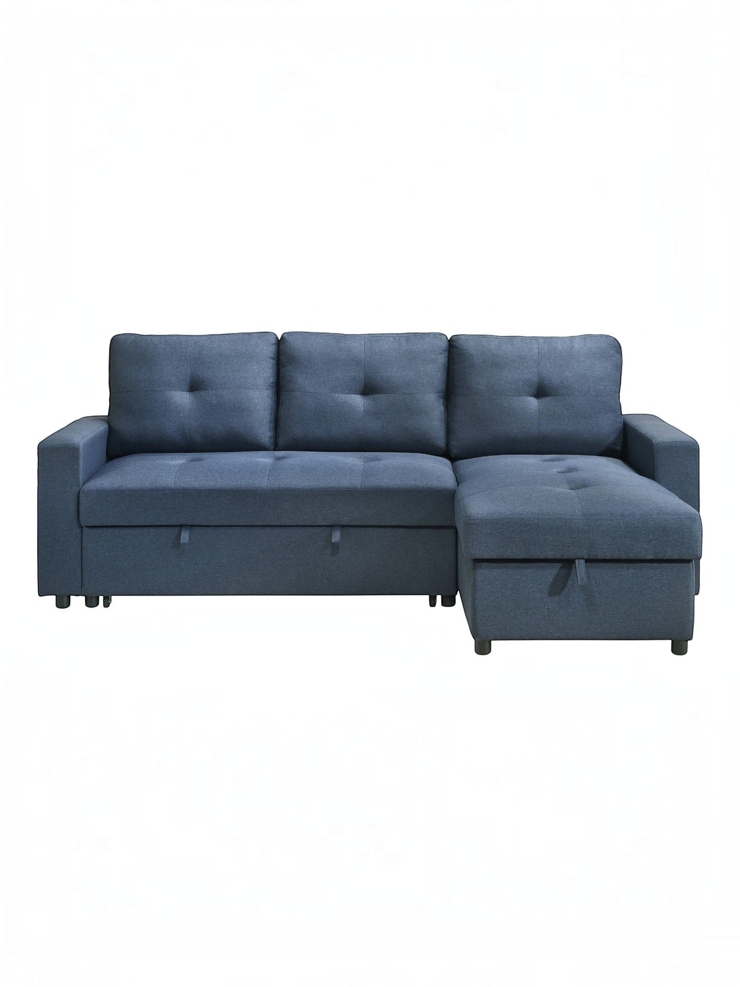 TOCO Meubles Sectionnel Fred bleu marine en tissu avec rangement intégré sous l'assise et méridienne.
