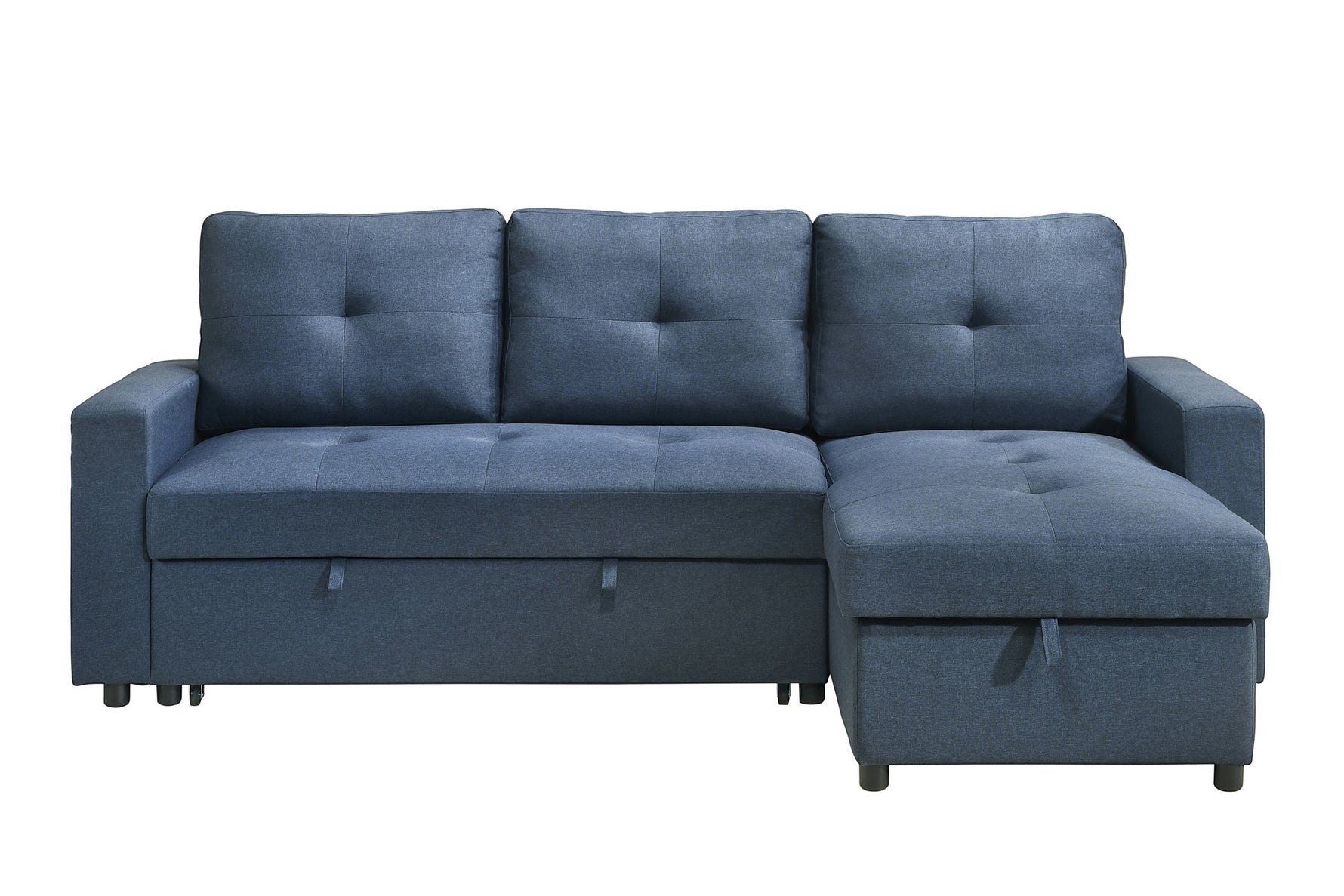 TOCO Meubles Sectionnel Fred bleu marine en tissu avec rangement intégré sous l'assise et méridienne.