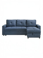 TOCO Meubles Sectionnel Fred bleu marine en tissu avec rangement intégré sous l'assise et méridienne.