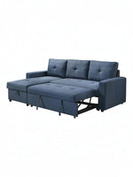 Sectionnel Fred bleu marine de TOCO Meubles, en tissu, avec méridienne et rangement intégré, idéal pour salon.