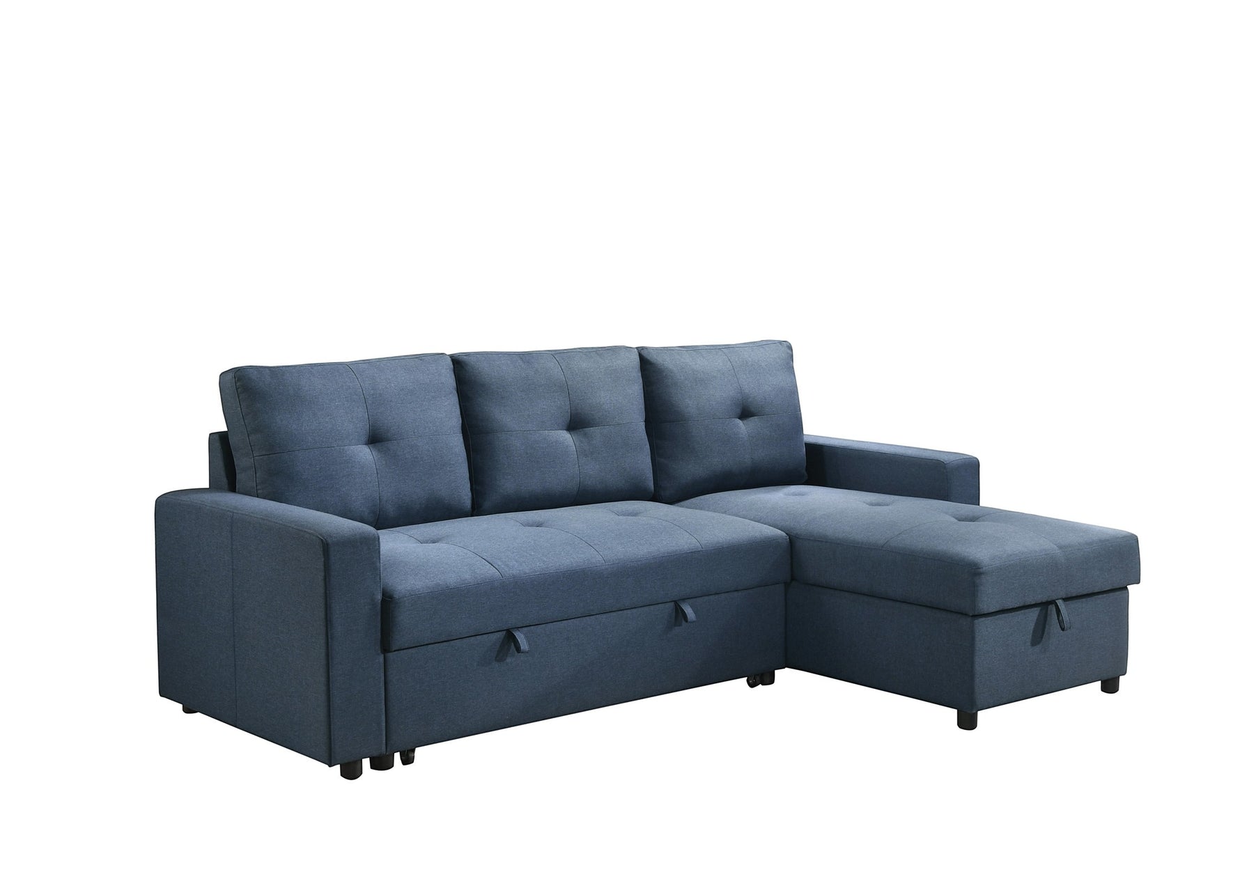 TOCO Meubles Sectionnel Fred bleu marine en tissu avec rangement intégré et méridienne.