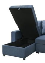 TOCO Meubles Sectionnel Fred bleu avec rangement intégré sous l'assise relevable, tissu texturé.