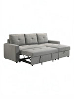 Sectionnel Fred gris de TOCO Meubles, convertible en lit, avec rangement intégré et coussins capitonnés.