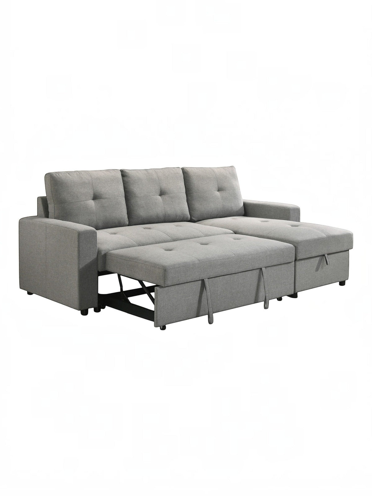 Sectionnel Fred gris de TOCO Meubles, convertible en lit, avec rangement intégré et coussins capitonnés.