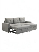 Sectionnel Fred gris de TOCO Meubles, convertible en lit, avec rangement intégré et coussins capitonnés.