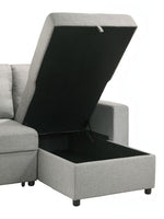 Sectionnel Fred gris de TOCO Meubles avec rangement intégré sous l'assise relevable. Tissu texturé.
