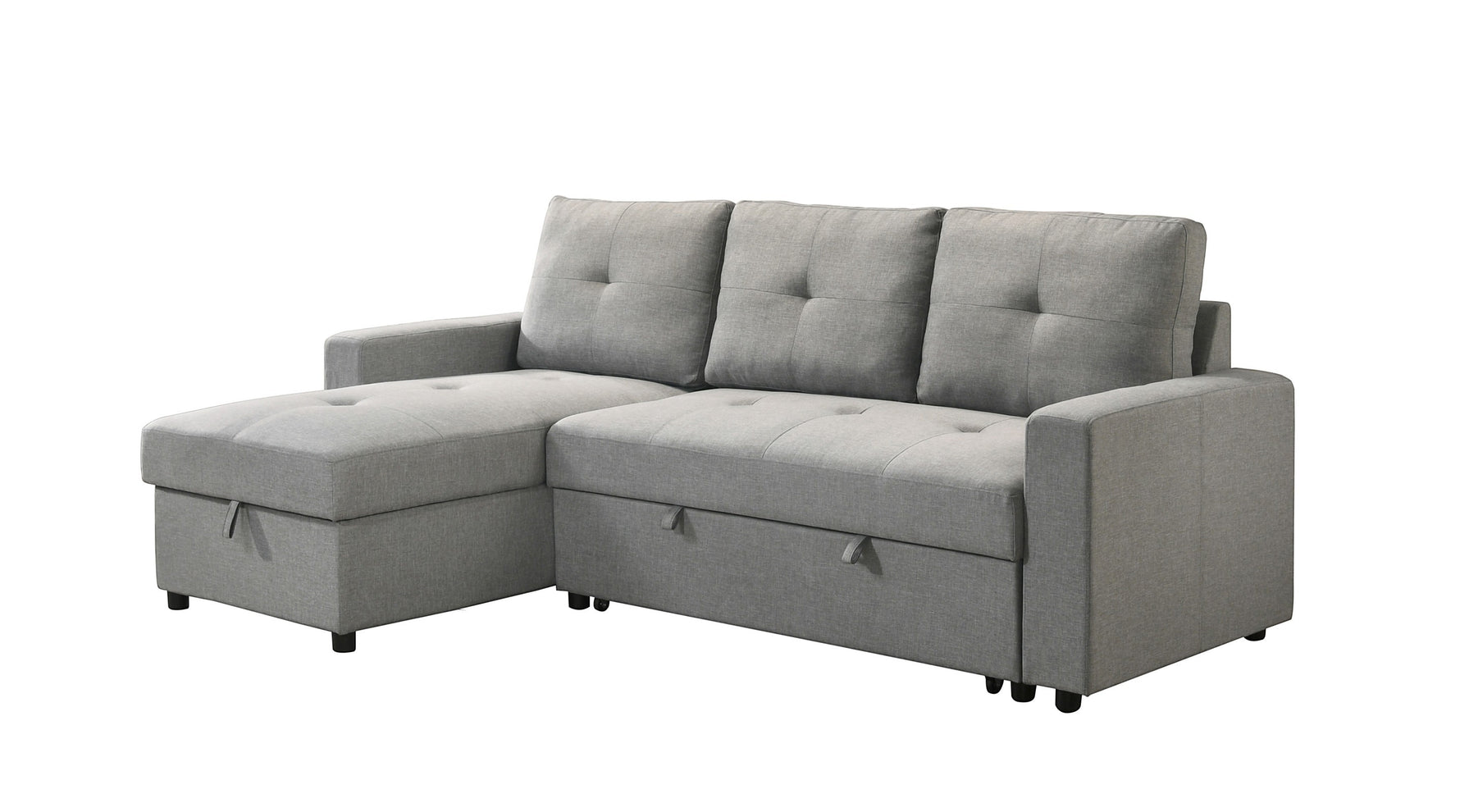 TOCO Meubles Sectionnel Fred gris en tissu avec rangement intégré et coussins capitonnés, idéal pour salon moderne.