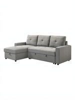 TOCO Meubles Sectionnel Fred gris en tissu avec rangement intégré et coussins capitonnés, idéal pour salon moderne.