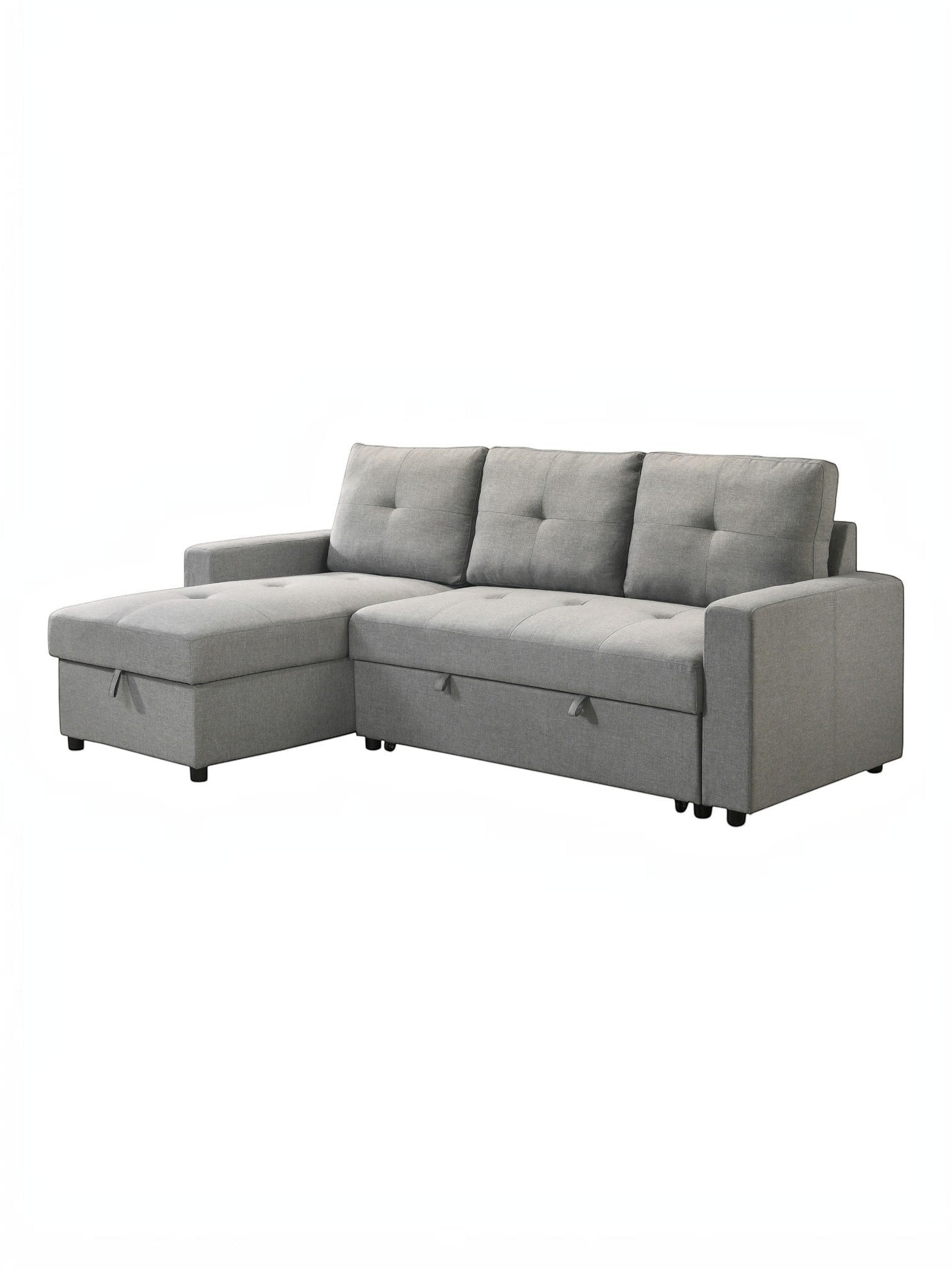 TOCO Meubles Sectionnel Fred gris en tissu avec rangement intégré et coussins capitonnés, idéal pour salon moderne.
