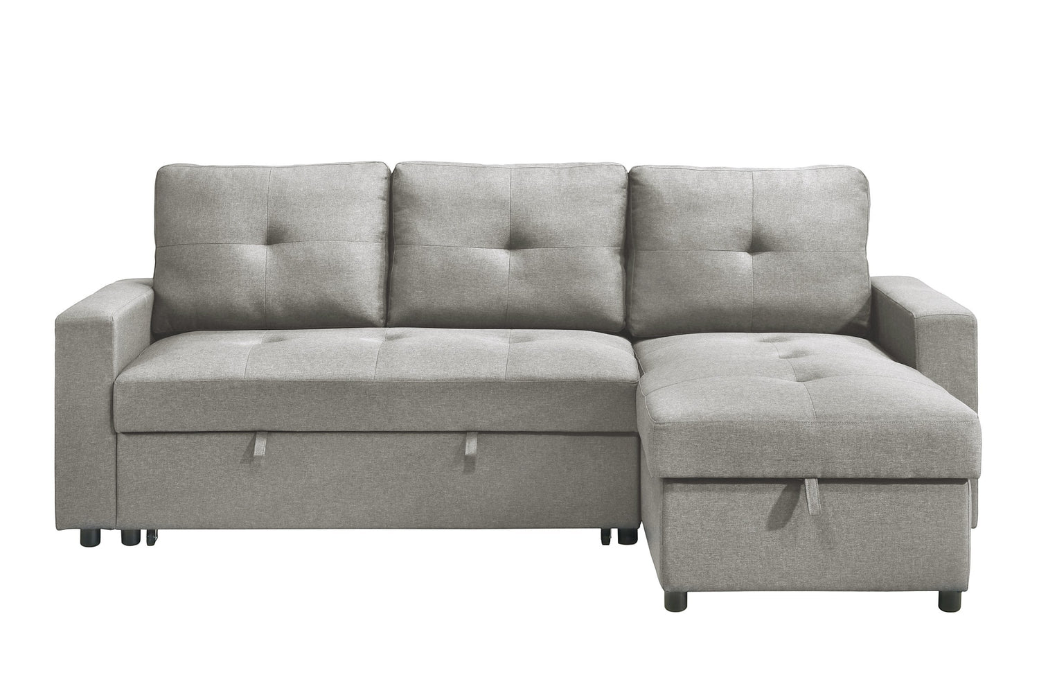 TOCO Meubles Sectionnel Fred gris en tissu, avec rangement intégré et coussins capitonnés. Design moderne pour salon.