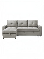 TOCO Meubles Sectionnel Fred gris en tissu, avec méridienne et rangement intégré, design capitonné moderne.