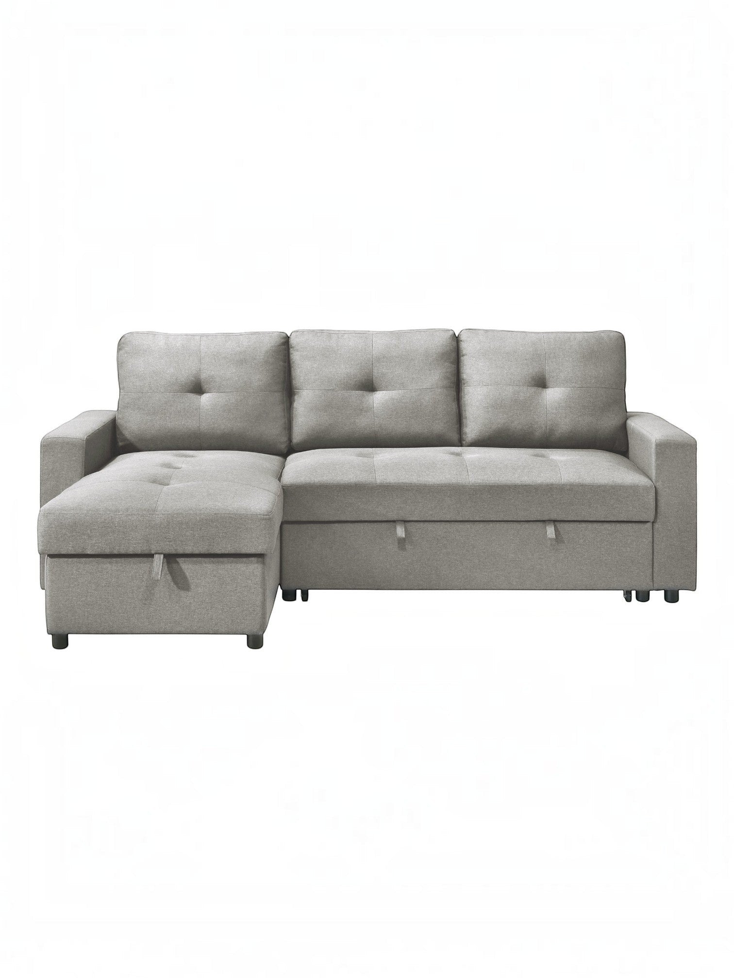 TOCO Meubles Sectionnel Fred gris en tissu, avec méridienne et rangement intégré, design capitonné moderne.