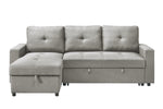 TOCO Meubles Sectionnel Fred gris en tissu, avec méridienne et rangement intégré, design capitonné moderne.