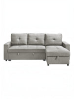 TOCO Meubles Sectionnel Fred gris en tissu, avec rangement intégré et coussins capitonnés. Design moderne pour salon.