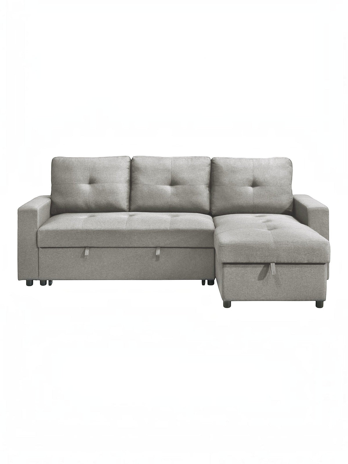 TOCO Meubles Sectionnel Fred gris en tissu, avec rangement intégré et coussins capitonnés. Design moderne pour salon.