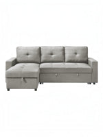 TOCO Meubles Sectionnel Fred gris en tissu, avec méridienne et rangement intégré, design capitonné moderne.