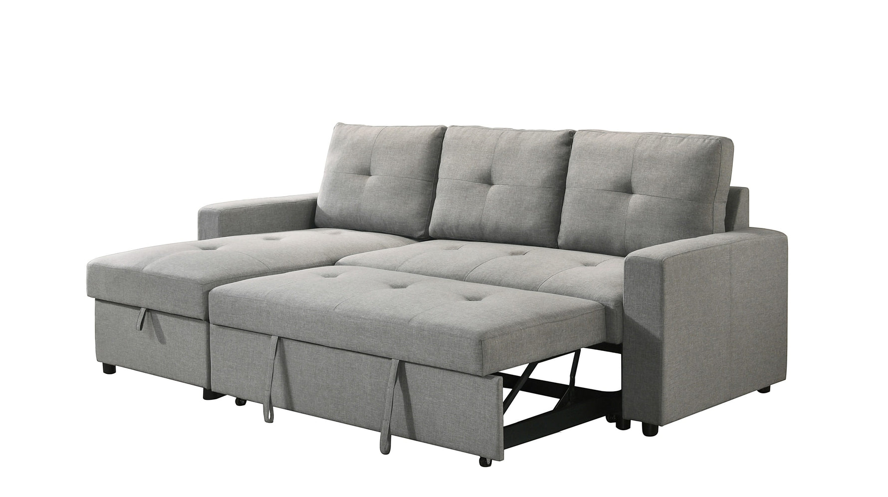 TOCO Meubles Sectionnel Fred gris en tissu avec rangement intégré et fonction lit escamotable, coussins capitonnés.