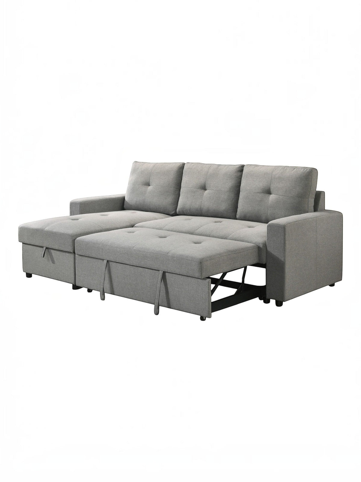 TOCO Meubles Sectionnel Fred gris en tissu avec rangement intégré et fonction lit escamotable, coussins capitonnés.