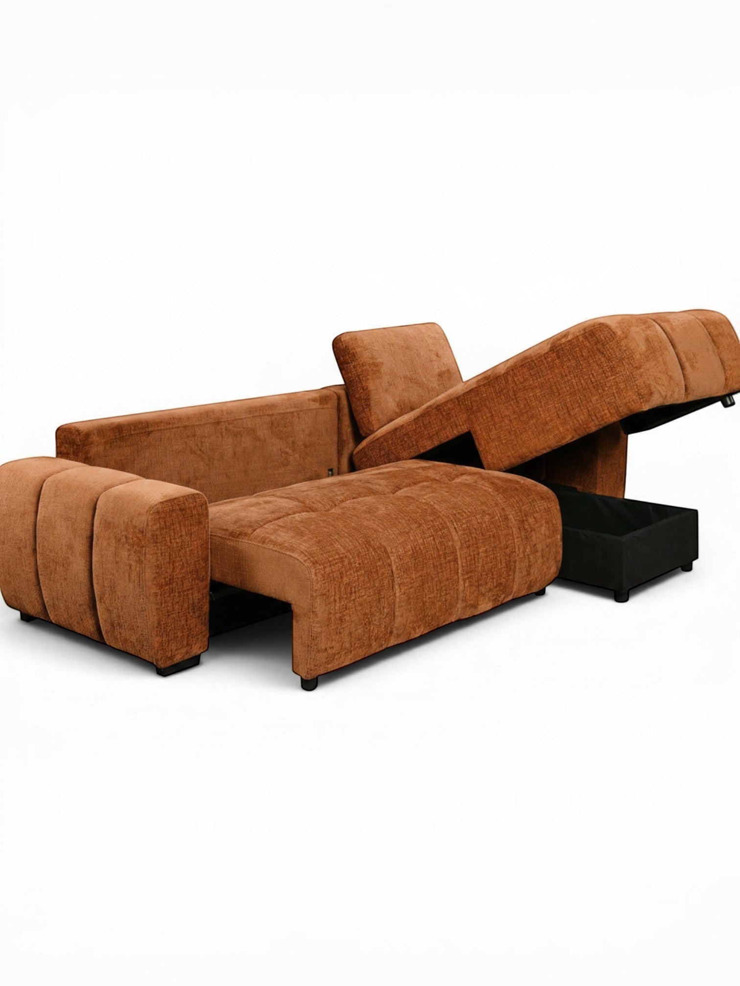 TOCO Meubles Sectionnel Sienna marron avec rangement intégré et accoudoirs capitonnés. Style contemporain.