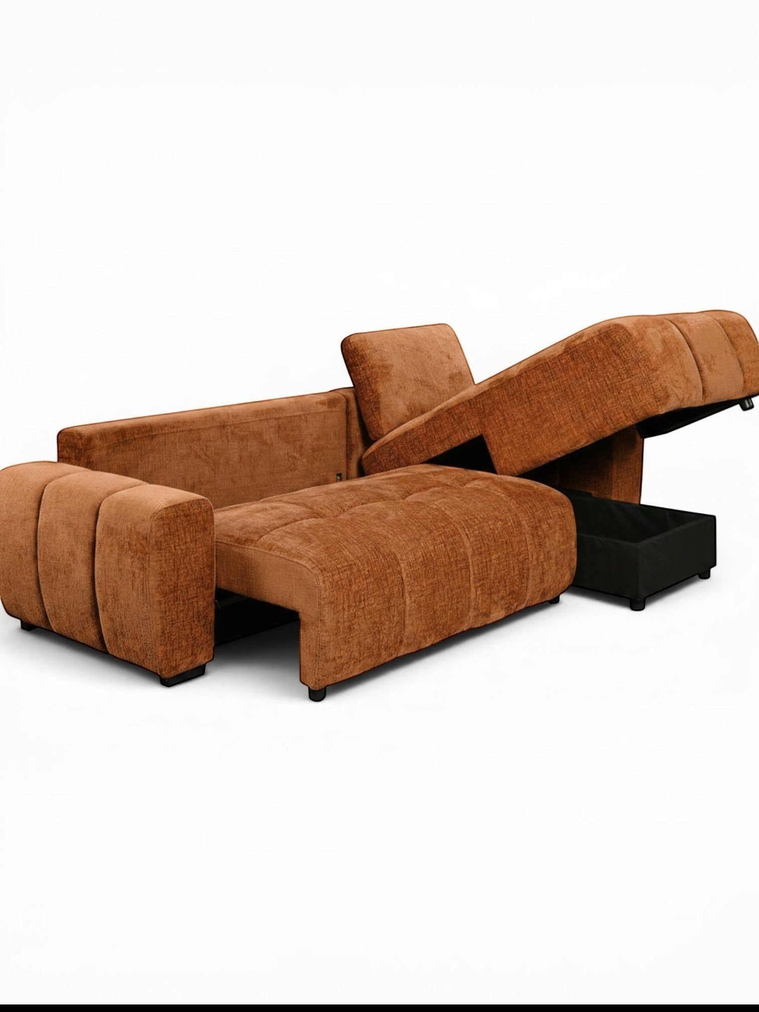TOCO Meubles Sectionnel Sienna marron avec rangement intégré et accoudoirs capitonnés. Style contemporain.