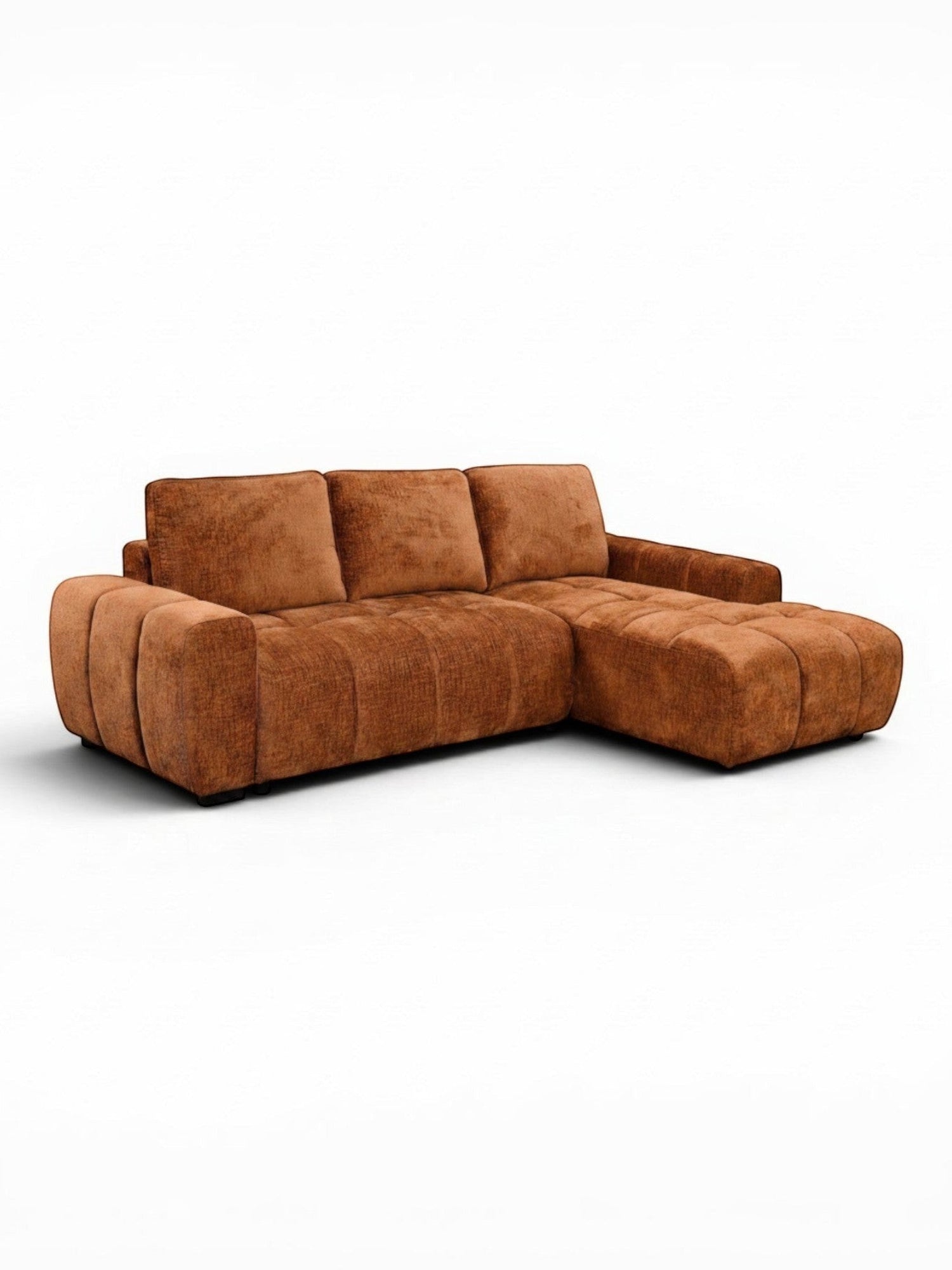 TOCO Meubles Sectionnel Sienna marron contemporain en tissu texturé avec coussins capitonnés et accoudoirs arrondis.