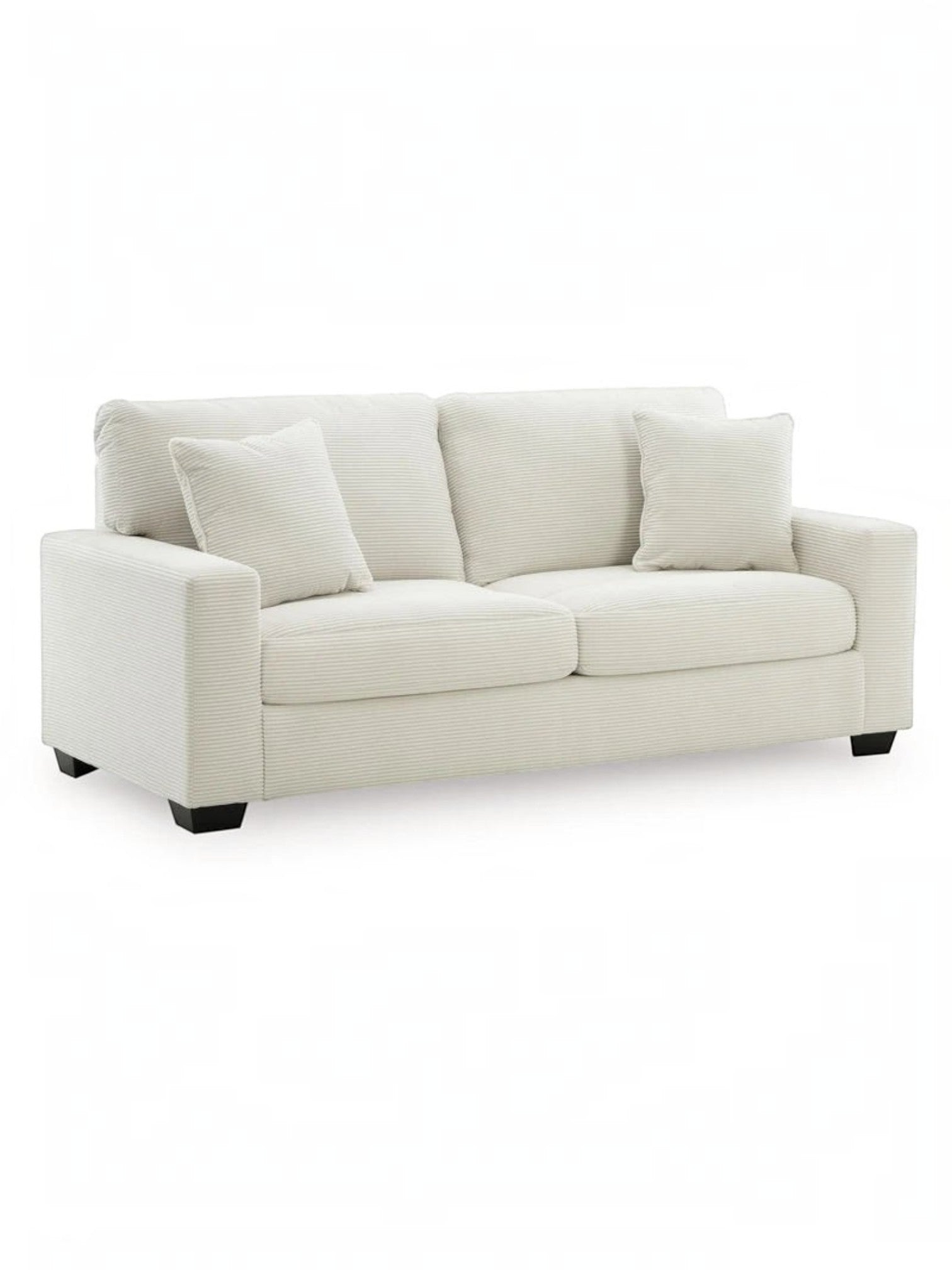 Sofa Aldo TOCO Meubles deux places en tissu côtelé blanc cassé avec deux coussins décoratifs assortis