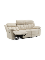 Sofa inclinable 3 places Ricardo de TOCO Meubles en tissu beige avec appuie-têtes et repose-pieds déployé