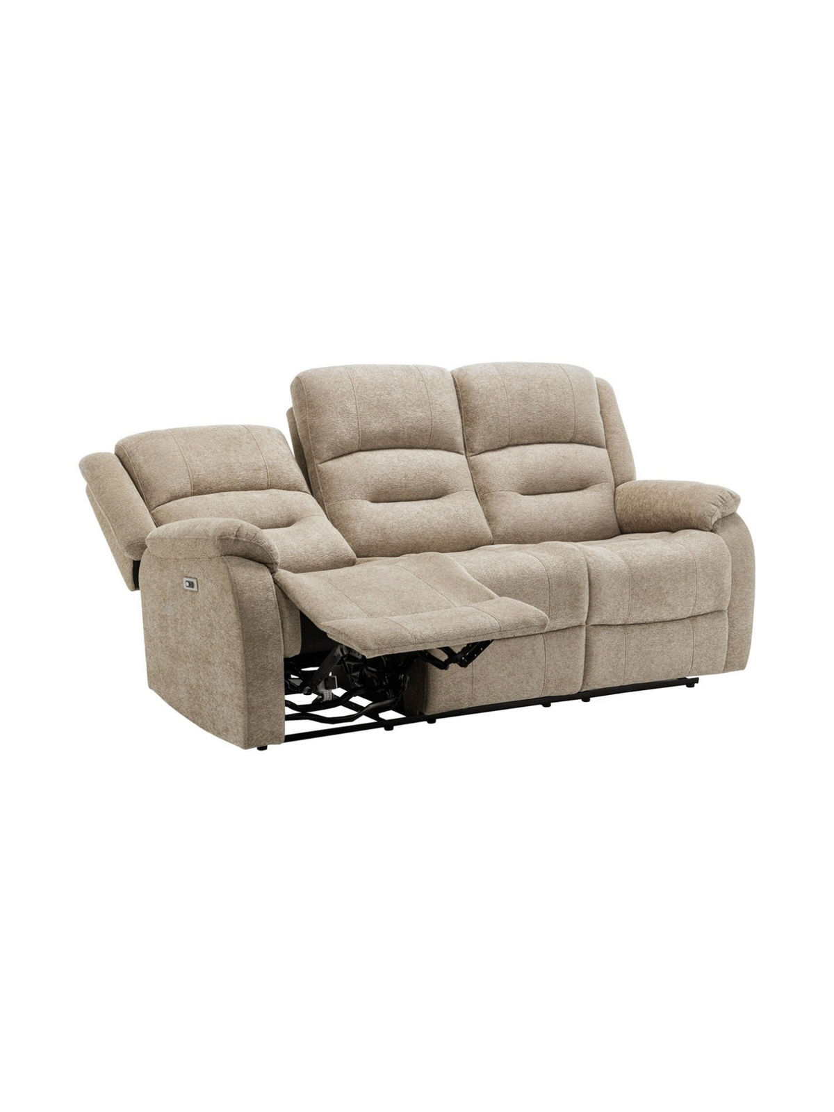 Sofa inclinable 3 places TOCO Meubles en tissu beige avec dossiers segmentés et port de recharge USB intégré