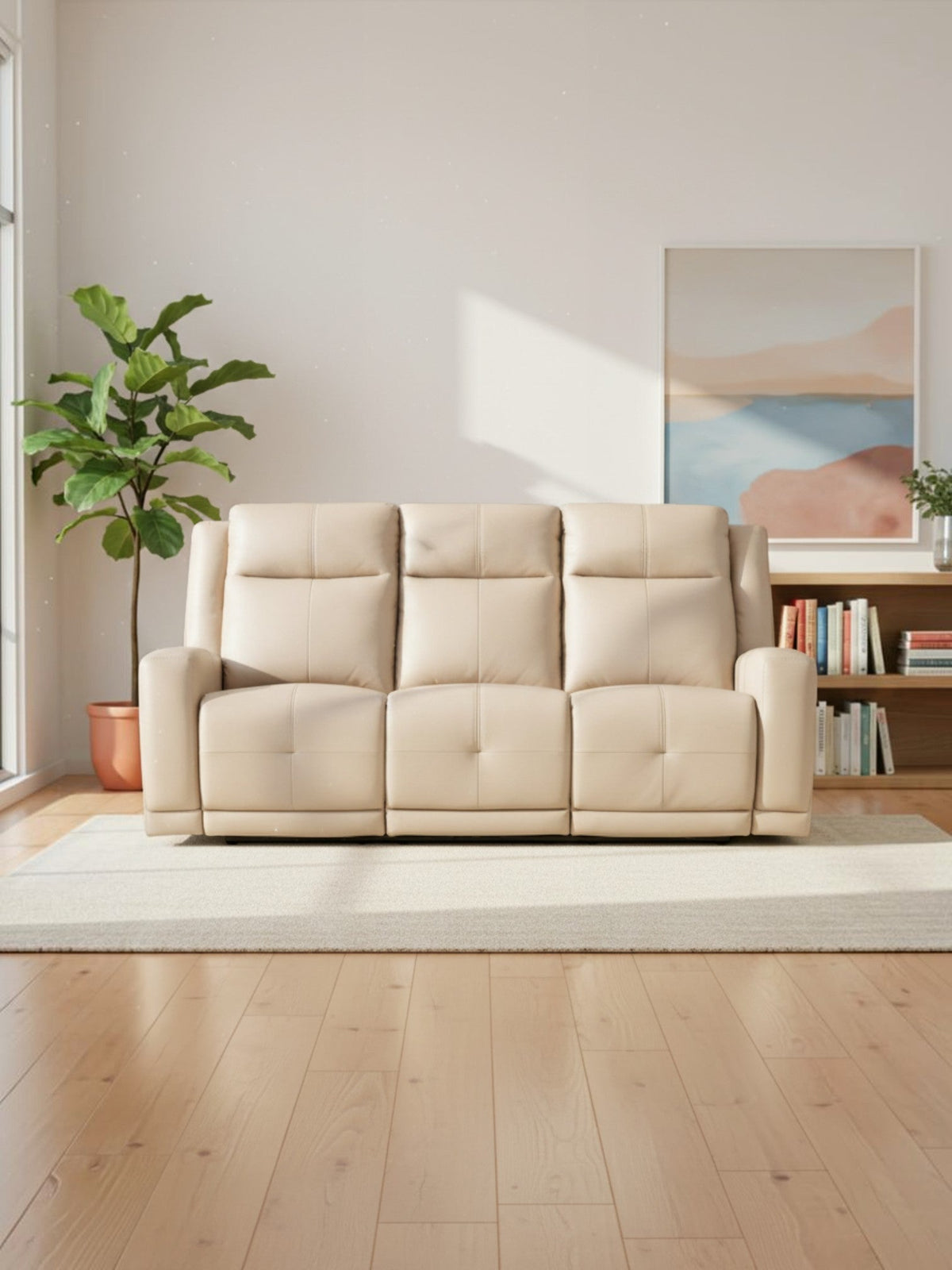 Sofa inclinable Charlie de TOCO Meubles en cuir beige, design moderne et confortable pour salon