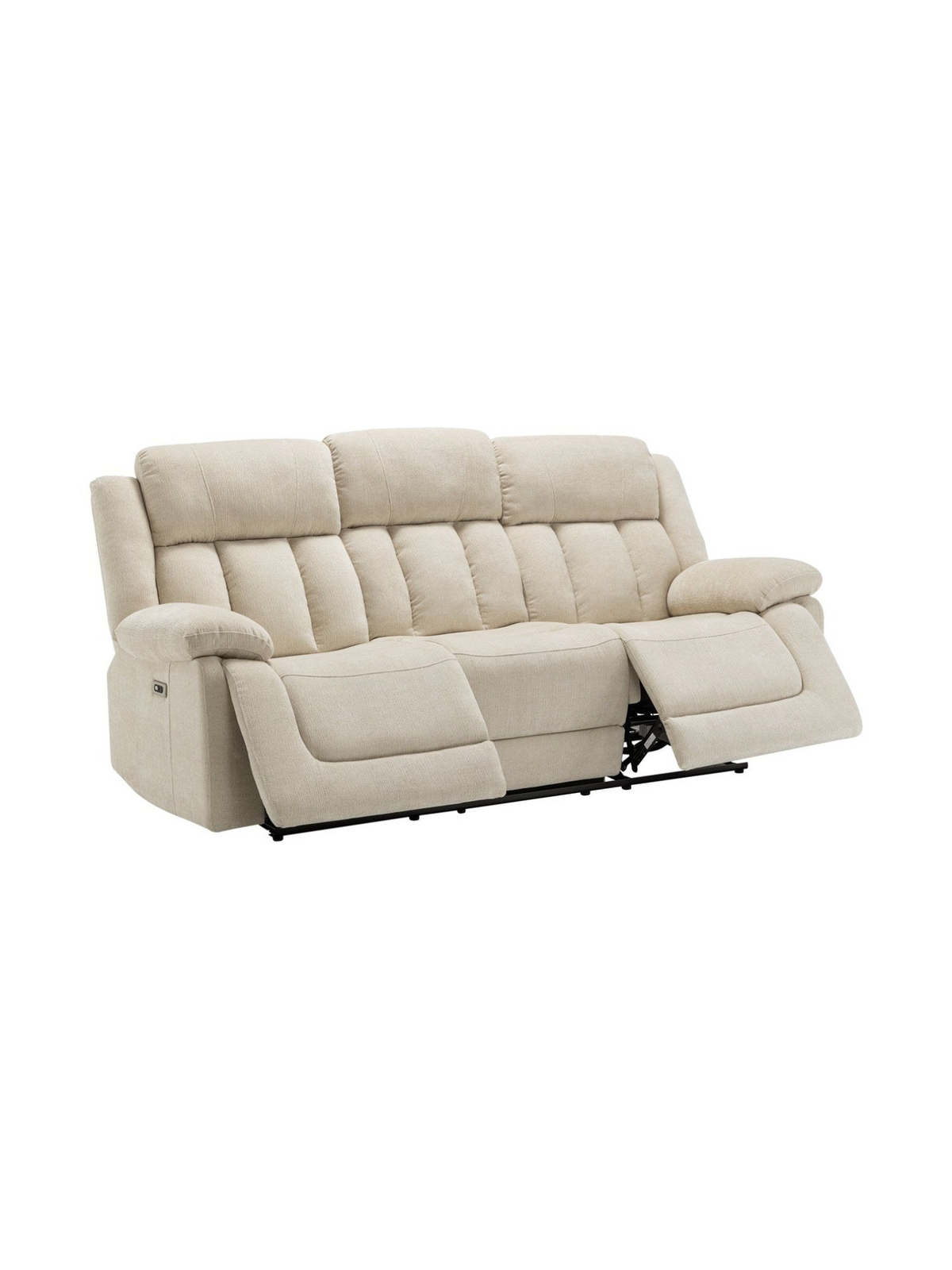 Sofa inclinable 3 places Ricardo de TOCO Meubles en tissu beige avec appuie-têtes et dossiers surpiqués