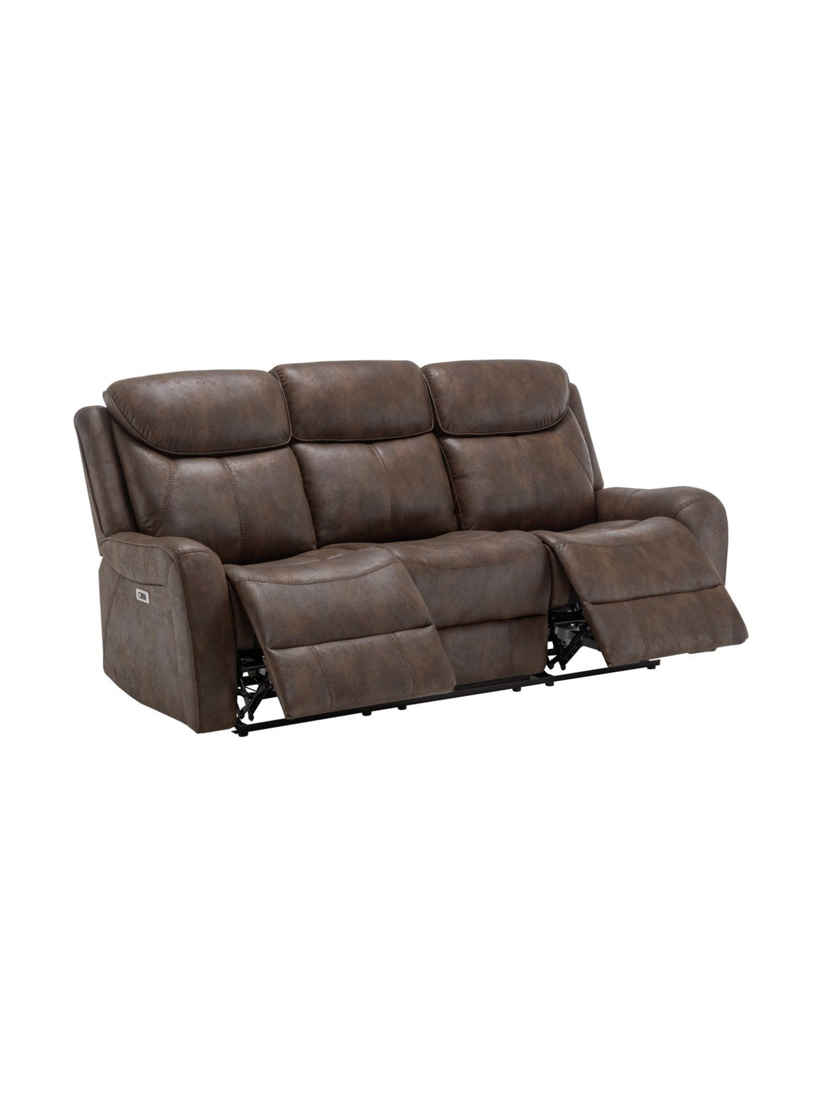 Sofa inclinable Jackson TOCO Meubles 3 places en similicuir brun avec dossiers segmentés et repose-pieds déployés